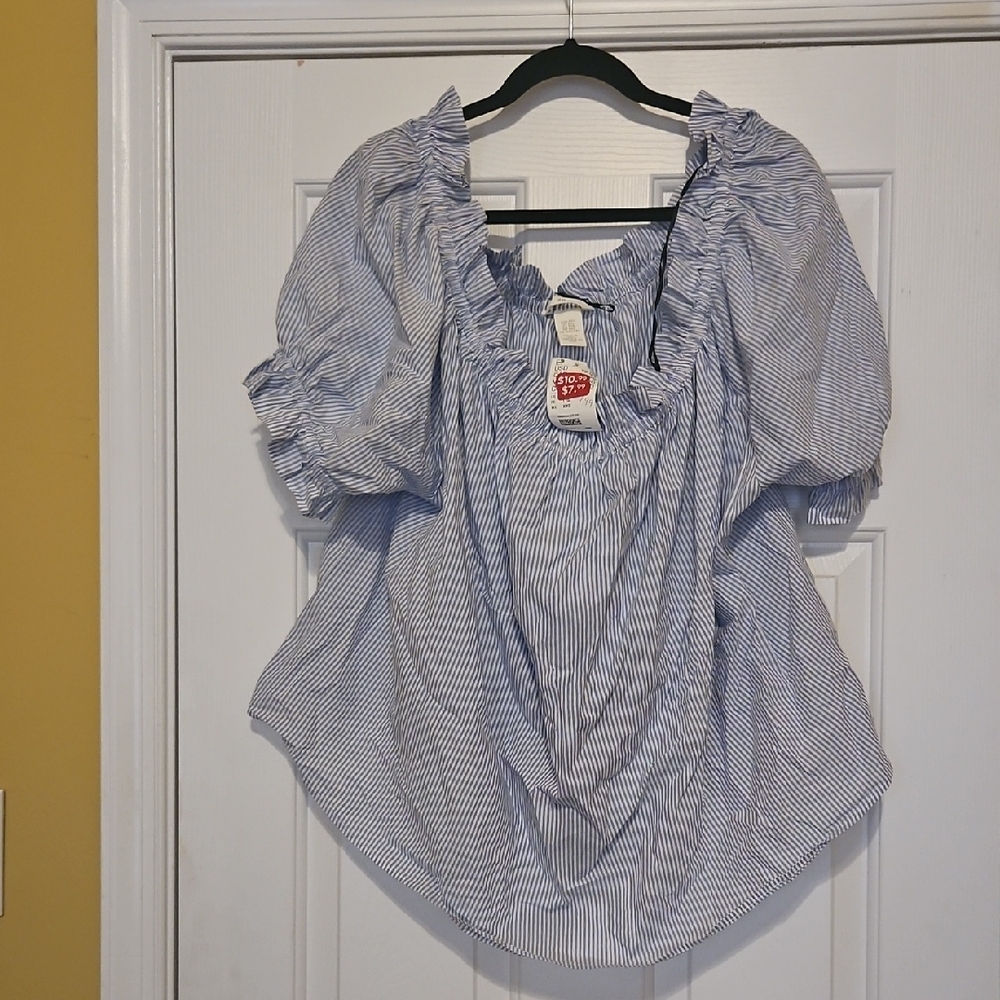 H&M Blue and White Striped Blouse